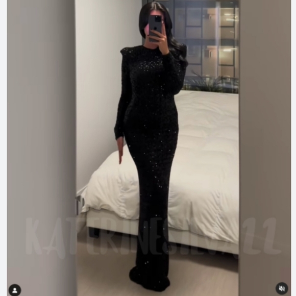 Zara SEQUIN MAXI DRESS GOWN BLACK SIZE XS - Picture 12 of 16